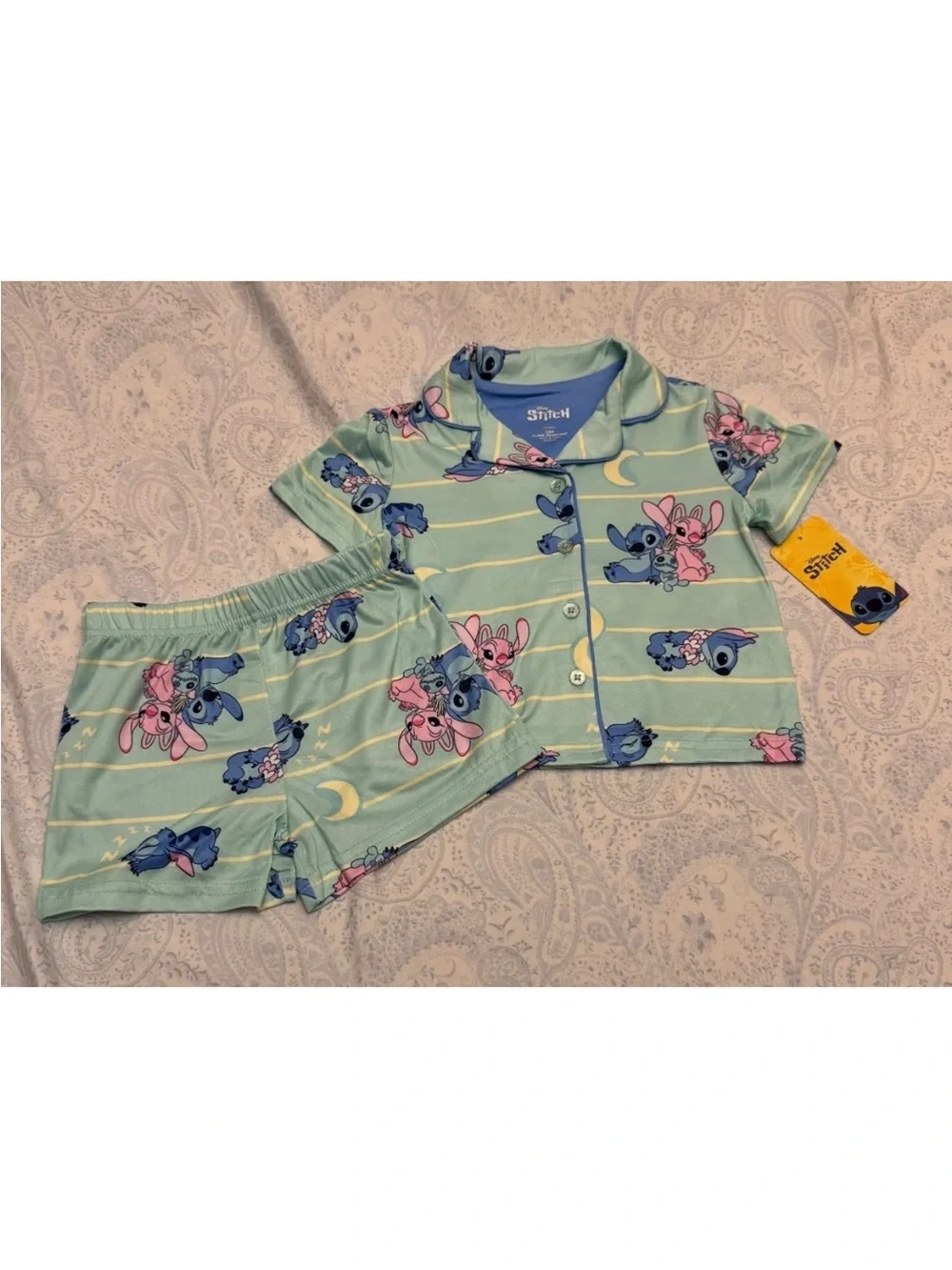 Disney Baby Stitch & Angel 2 piece button down infant shorts set